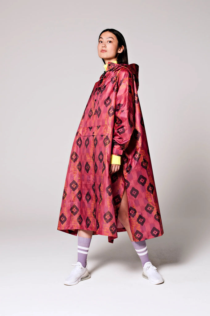 Rainkiss Rain Poncho Ikat Boho Rose