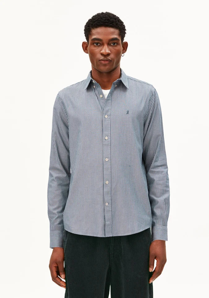 ARMEDANGELS QUAASA. STRIPE LONGESLEEVE SHIRT Petrol Velvet