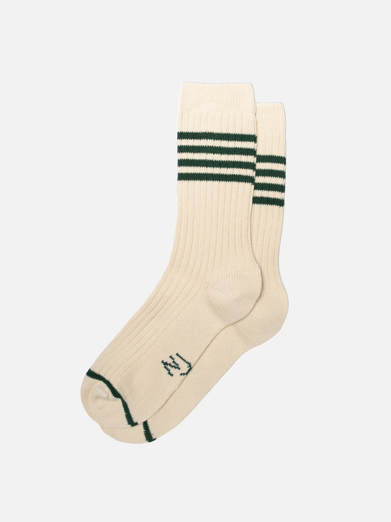 NUDIE JEANA MEN TENNIS SOCKEN STRIPE Offwhite / Green
