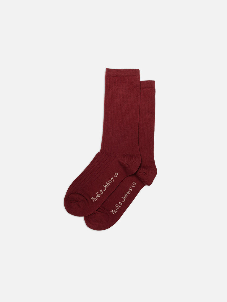 NUDIE JEANS WOMEN COTTON RIBBED SOCKS Burgundy