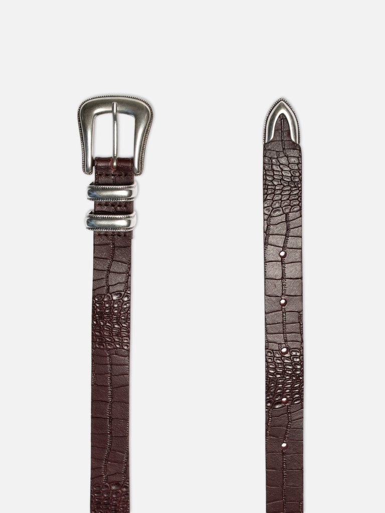 NUDIE JEANS WESTERN FAUX CROCO SILVER BELT Burgundy