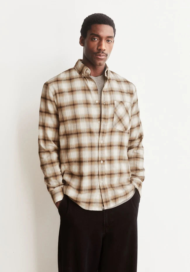 ARMEDANGELS COTTON CHECK LONGSLEEVE SHIRT Honey Reed