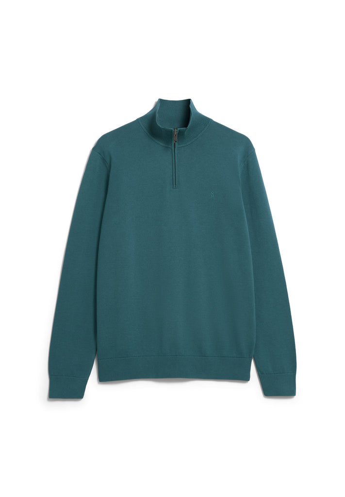 ARMEDANGELS FAABES HALF ZIP KNIT SWEATER Petrol Velvet