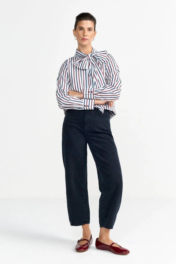 RICH&ROYAL GESTREIFTE BLUSE MIT SCHLEIFENKRAGEN Midnight Blue