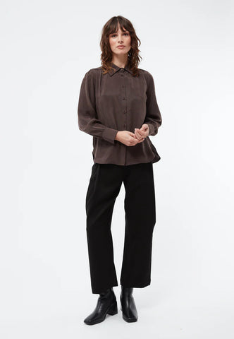 GIVN BERLIN Geraffte Bluse GBKASIA mit Peach-Effekt - Coffee Brown (Tencel)