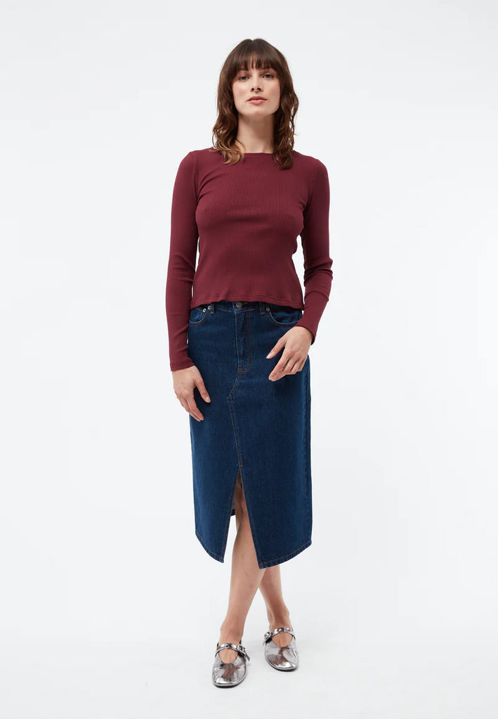 GIVN BERLIN Longsleeve GBROSA mit U-Boot Ausschnitt Rippjersey - Burgundy (Rib)