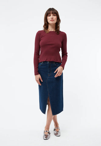 GIVN BERLIN Longsleeve GBROSA mit U-Boot Ausschnitt Rippjersey - Burgundy (Rib)