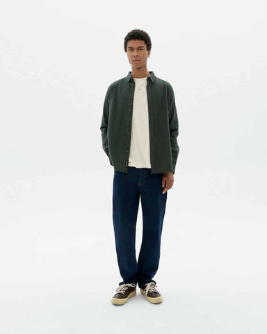 THINKING MU MICROCHECK DARK EUCALIPTUS ANT SHIRT