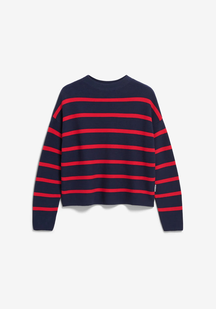 ARMEDANGELS MERINAA STRIPES Tinted Navy - Candy Apple