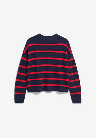 ARMEDANGELS MERINAA STRIPES Tinted Navy - Candy Apple