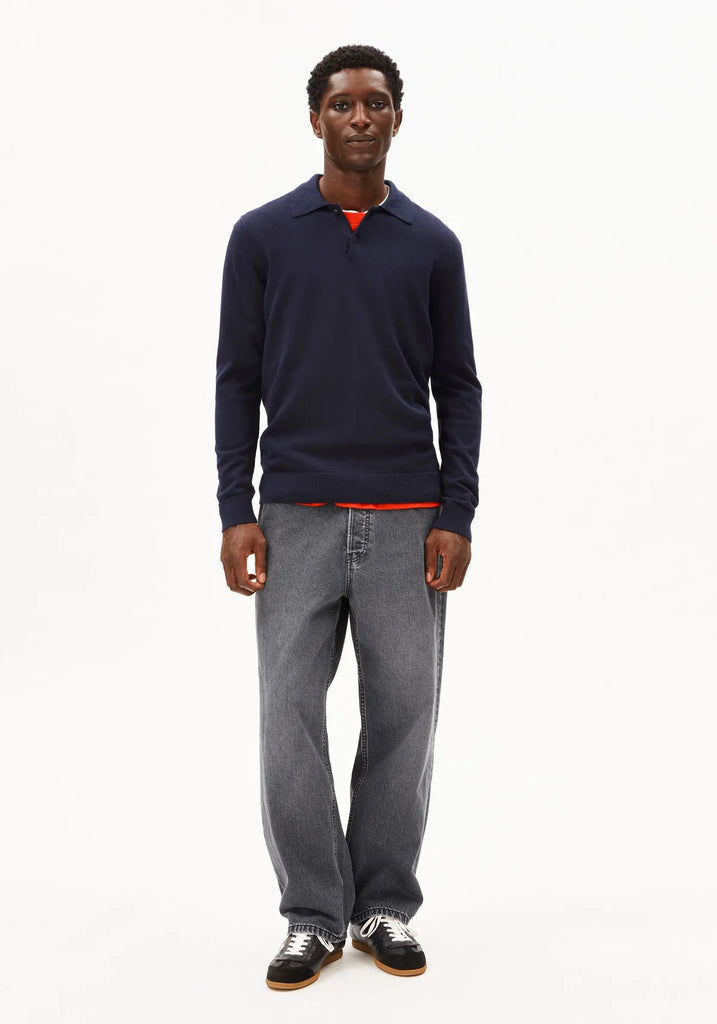 ARMEDANGELS KNIT LONGSLEEVE POLOSHIRT Night Sky