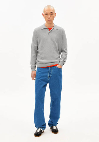 ARMEDANGELS KNIT LONGSLEEVE POLOSHIRT Silver Melange