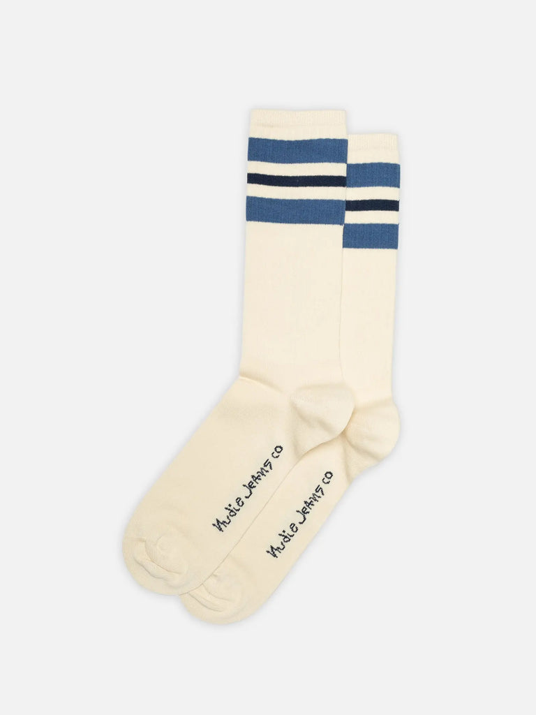 NUDIE JEANS AMUNDSSON SPORT SOCKEN Offwhite / Blue
