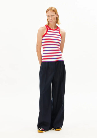 ARMEDANGELS KANITAA STRIPE TOP Light Oatmilk - Mars Red - Dynamo Blue