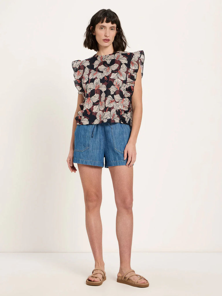 LANIUS BLUSENSHIRT MIT VOLANT GOTS Print Bloom Onyx