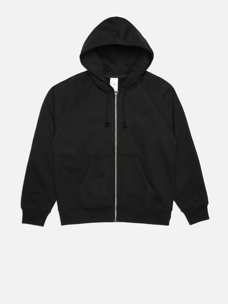 NUDIE JEANS GUNDE LOGO ZIP HOODIE Black