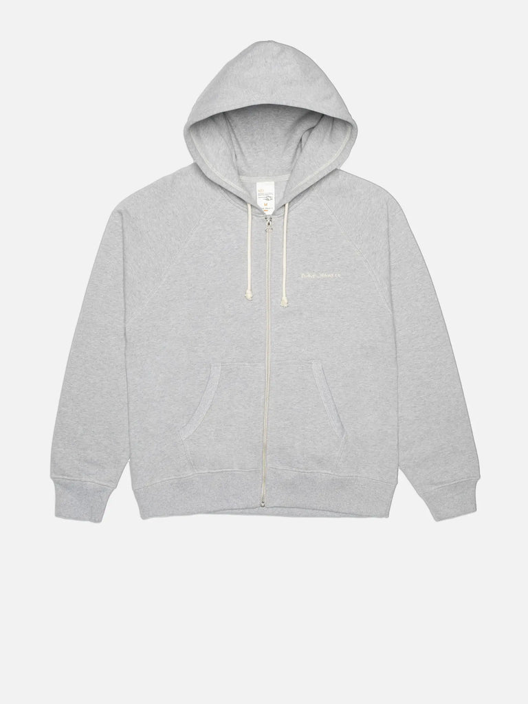 NUDIE JEANS GUNDE LOGO ZIP HOODIE Greymelange