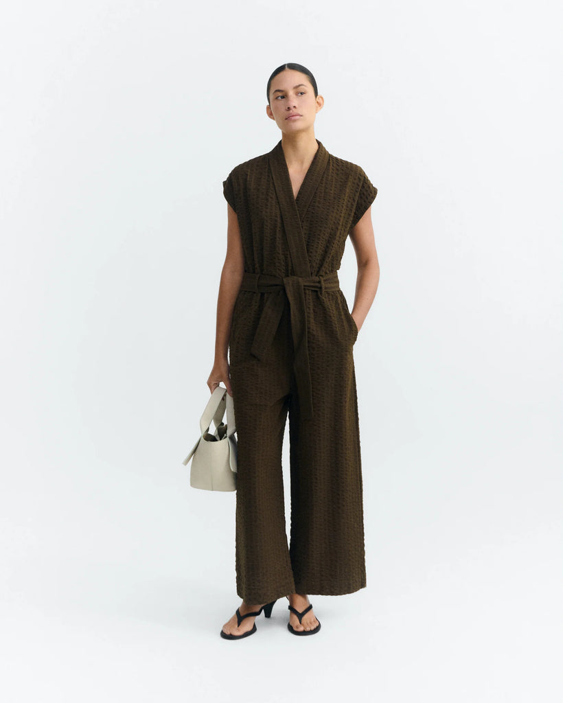 THINKING MU WOOD SEERSUCKER MALAWI JUMPSUIT