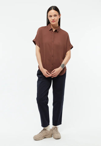 GIVN BERLIN Kurzarmbluse GBSARAH aus LENZING™ ECOVERO™ - Chocolate Brown