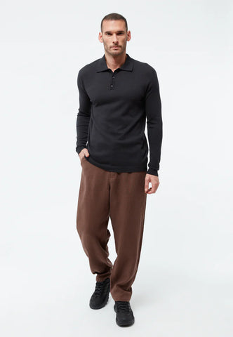 GIVN BERLIN Polo-Strickpullover GBLINO aus Bio-Baumwolle - Black
