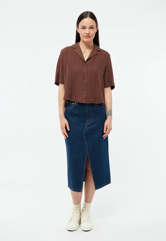 GIN BERLIN Kurzarmbluse GBCAROL relaxed aus Leinen - Chocolate Brown (Linen)