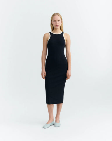 THINKING MU NAVY PANNACOTA CONTRAST DOECHI DRESS