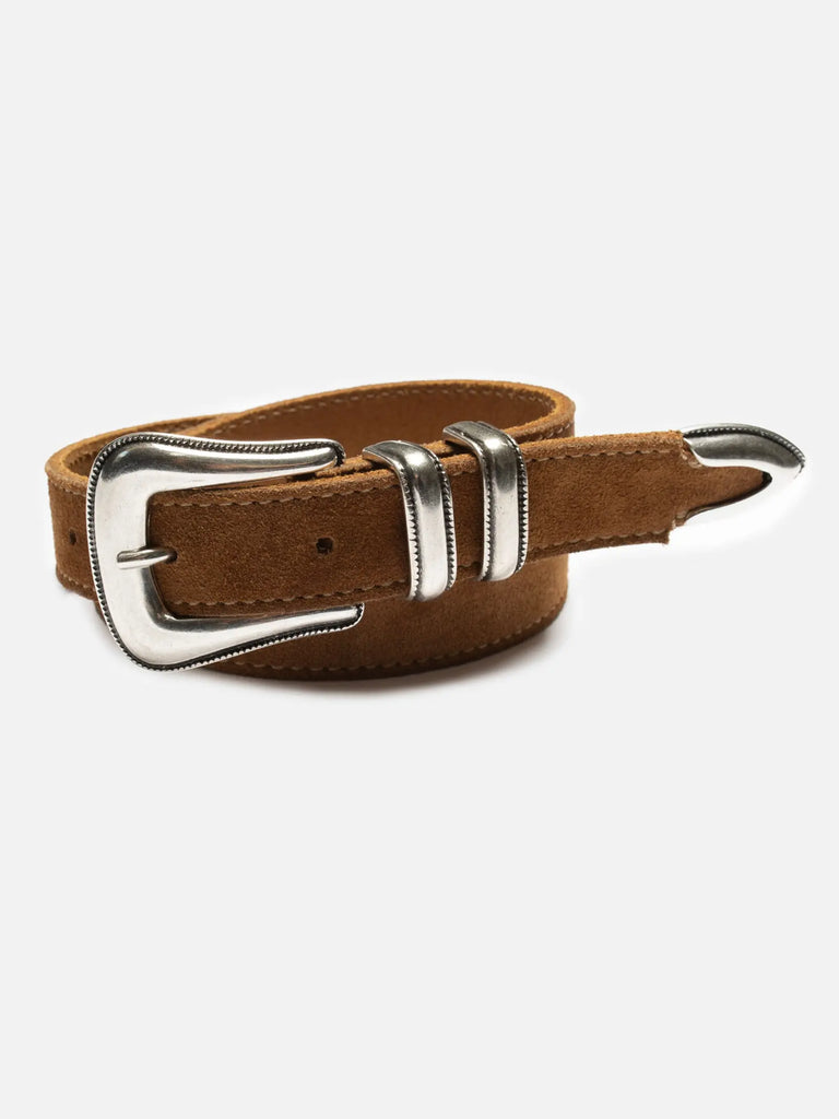NUDIE JEANS WESTERN SUEDE SILVER BELT Tobacco
