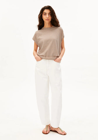 ARMEDANGELS SLUB JERSEY STRIPE T-SHIRT Oatmilk - Cinnamon Dust