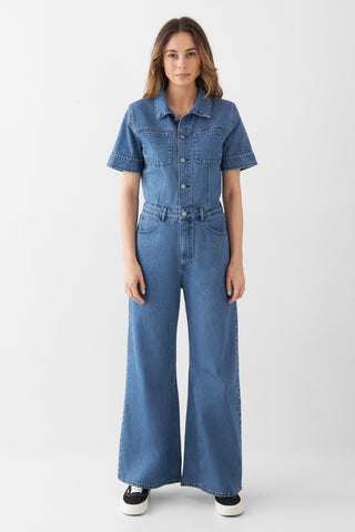 DAWN DENIM TWITTER MINIMAL STRETCH - SHORT SLEEVE OVERALL Medium Blue