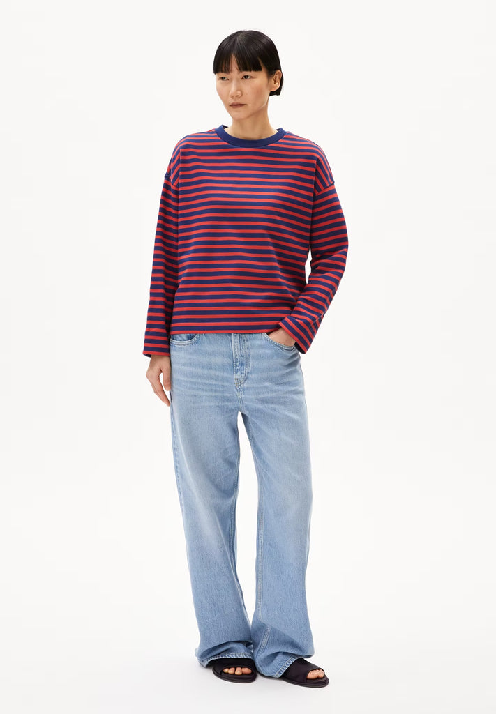 ARMEDANGELS FRANKAA MAARLEN STRIPE Blue Noon - Coral Blush