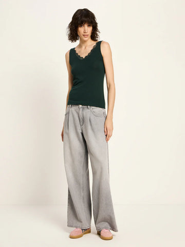 LANIUS Top mit Spitze aus Bio-Merinowolle Forest