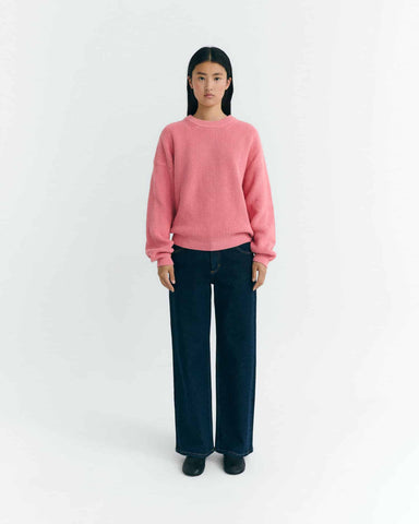 THINKING MU CORAL PINK CARMEN KNITTED SWEATER