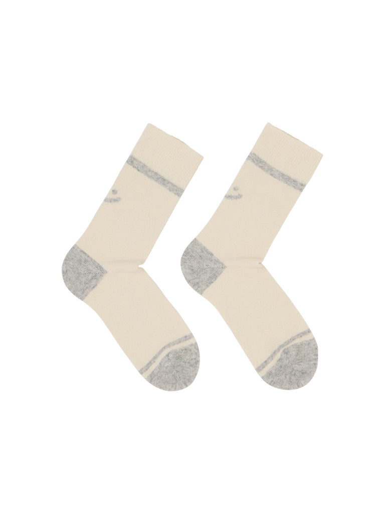 Lanius Socken mit Smiley GOTS Off White/Grey Melange