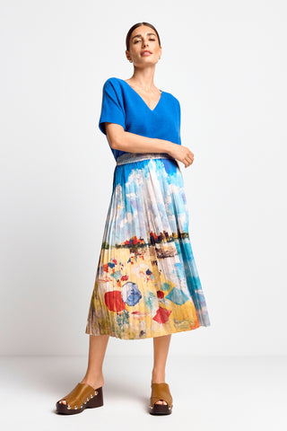 Rich & Royal Printed Plissée Skirt Cotton Blue 2403-650 715