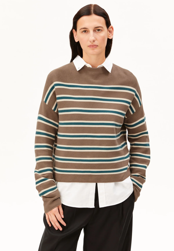 ARMEDANGELS MERINAA STRIPED LINKS LINKS SWEATER AMBERWOOD-OATMILK